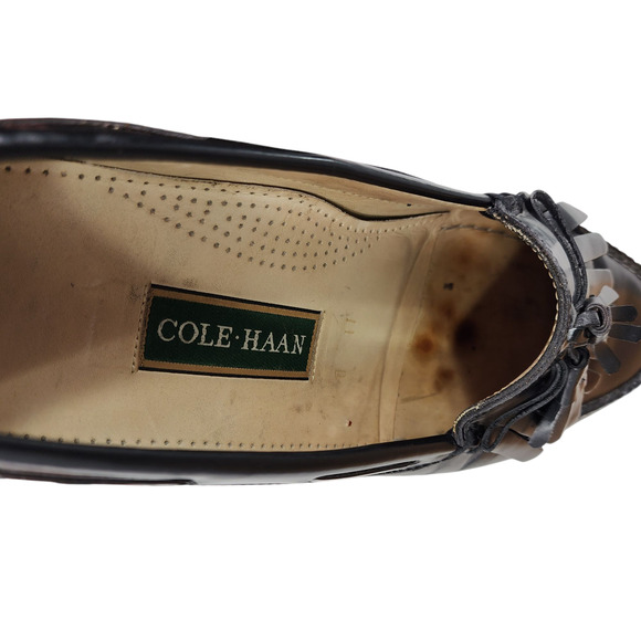 Cole Haan Loafers sz 11D Men Kiltie Fringe Tassels Black Leather Slip On Moc Toe - Picture 11 of 12